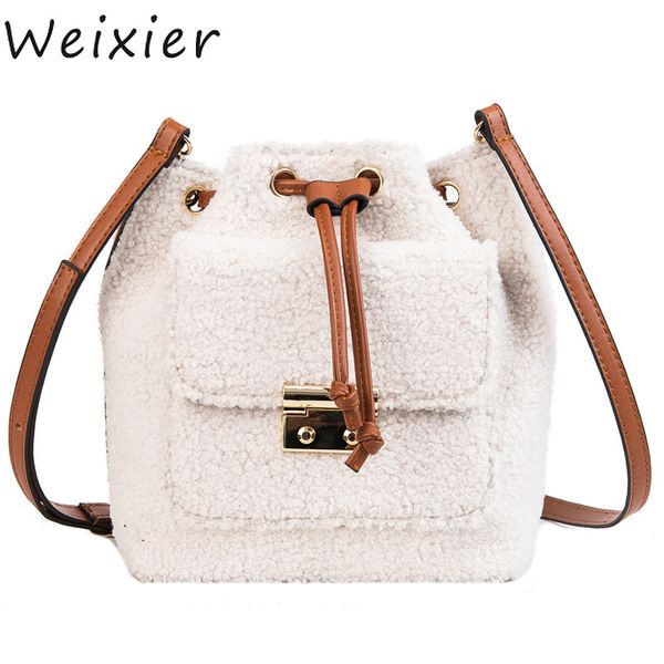 

weixier faux fur single shoulder bucket bag fashion crossbody messenger handbags hand bags for women evening tote warm bag ly-40