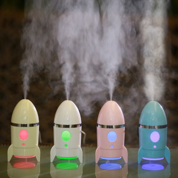 

135ml mini rocket ultrasonic led air humidifier car office home essential oils for diffusers fogger mist maker