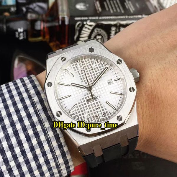 

new royal date 15400 15400st white dial asian 2813 automatic mens watch silver case sapphire glass rubber strap gents watches, Slivery;brown