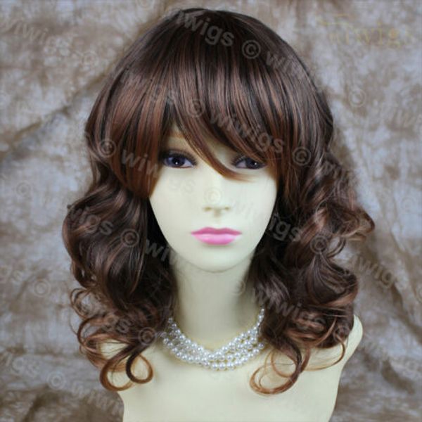 

wavy brown & auburn mix off centre lovely skin ladies wig, Black