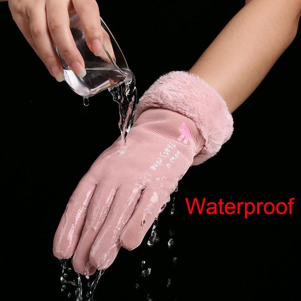 

зимние перчатки женщины ветрозащитный водонепроницаемый сенсорный экран зимние открытый теплые перчатки упругие рукавицы кожаные guantes, Blue;gray