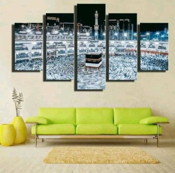 

5 pieces islamic mecca landscape modular oil painting artwork poster on canvas for living room home decor(no frame)