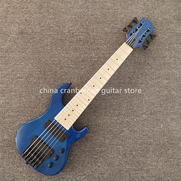 Custom 6 cordas de cinzas Corporal de madeira azul Protable mini elétrico baixo guitarra curta duração 648mm, maple garoto fingerboard, hardware preto