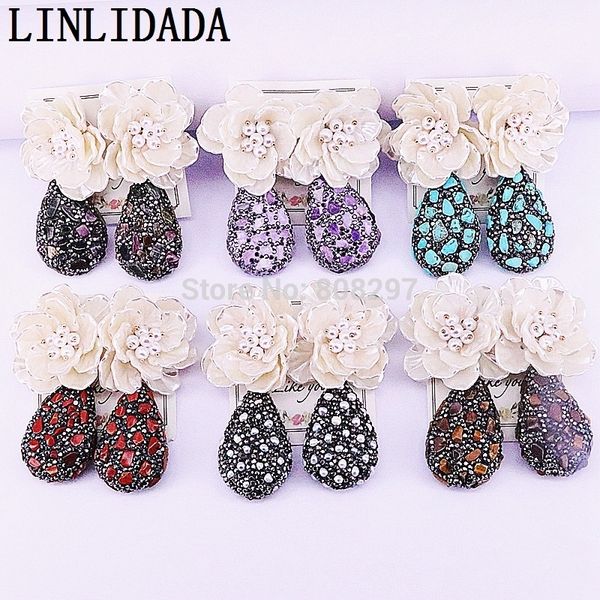 

new trendy 5pairs charm pave rhinestone nature stone water drop shape dangle earrings for women party jewelry, Silver