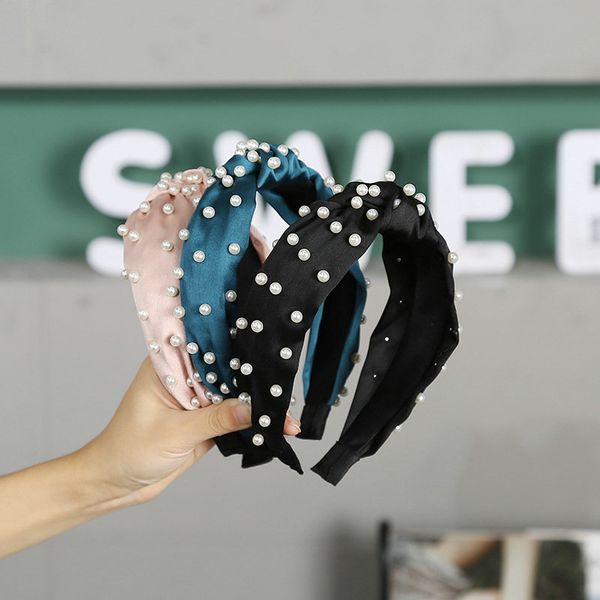 

pearl knotted silk headband 41.5g vachetta tan baby hair bands hair wear hair cutting style rumlo, Black;brown