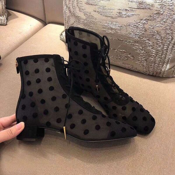

boots women zapatos de mujer square toe botas mujer lace up shoes woman summer mesh boots med heel female shoes, Black