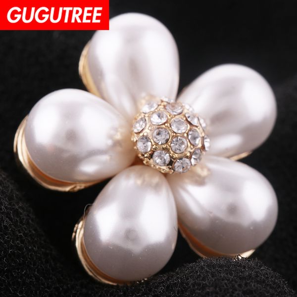 

gugutree brooch breastpin pearl flower patch badges applique patches for clothing hh-77, Black