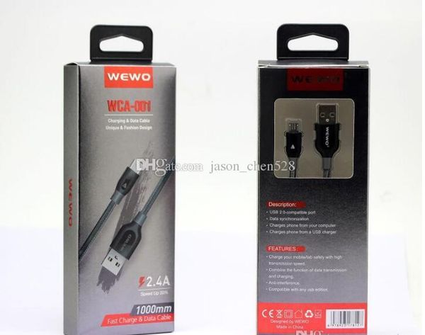 

Wewo wca 001 micro u b charger cable 1m 2 4a mobile phone data cable nylon baried u b cable charger c type with retail box