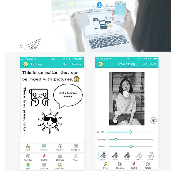 

bluetooth p printer portable mini sticker thermal rechargeable for mobile phone @m23