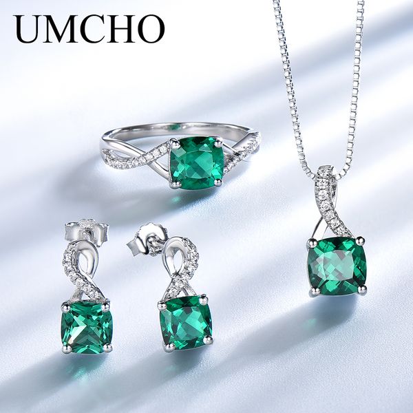 

umcho elegant 925 sterling silver necklaces rings earrings square created emerald wedding gift for women fine jewelry sets, Black