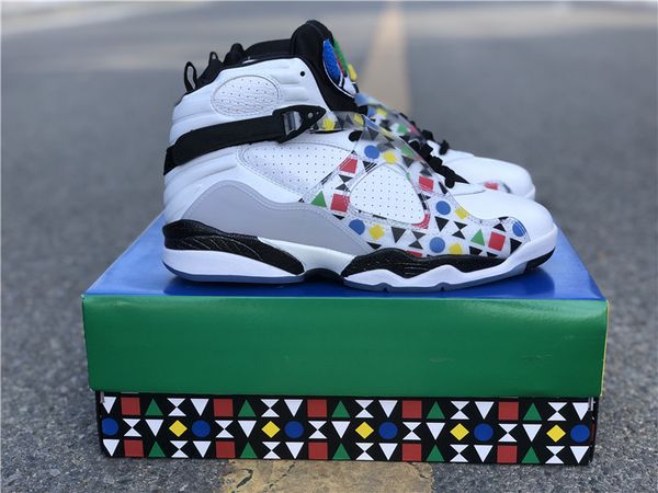 

mens 8 viii quai 54 basketball shoes authentic quality 8s white multi-color sports shoes ship with box size us7-13, White;red