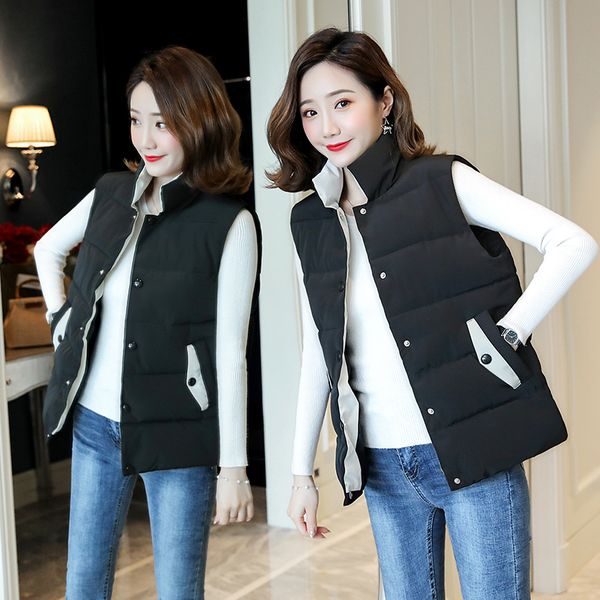 

new arrival women sleeveless jacket winter ultralight cotton down vest slim vest women windproof warm waistcoat clearance sale, Black