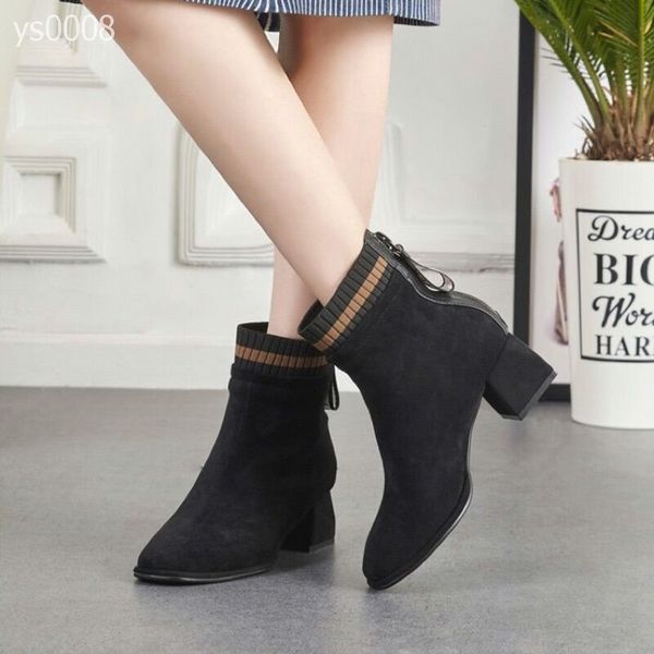 

thick with ankle boots female 2019 new autumn wild fashion boots korean retro leisure with women's shoes net red boots tide, Black