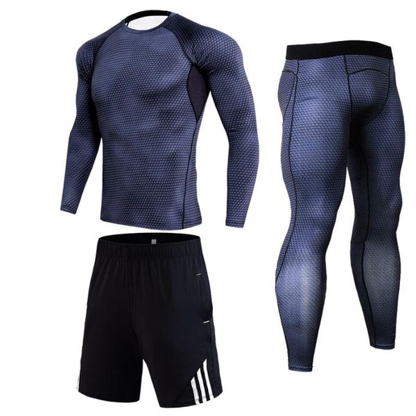 

men's fitness jogging suit compression fitness training sportswear, Black;blue