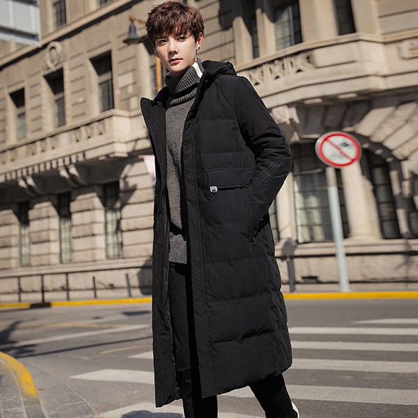 

длинная зимняя куртка мужская одежда с капюшоном куртка корейское пальто мужские зимние куртки и пальто теплые парки hombre 2020 kj2641, Black