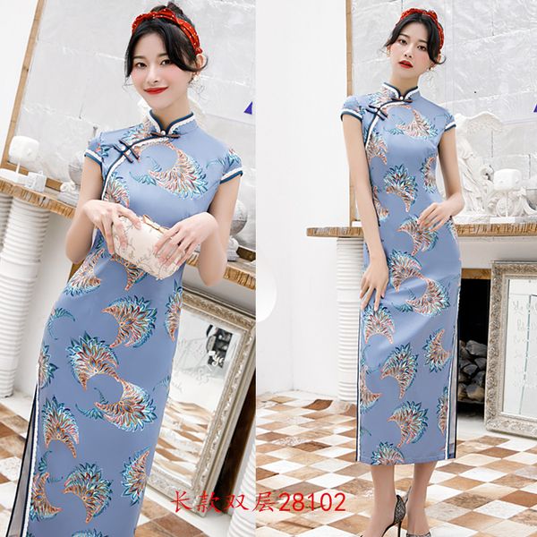 

ethnic clothing satin mandarin collar long qipao slim chinese style party prom dress print flower cheongsam vestidos oversize 4xl, Red