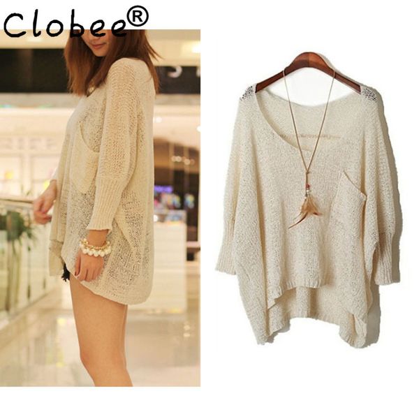 

autumn long ripped sweaters 2020 batwing sleeve knitted tricot wool sweaters jumper female summer pullover ch423, White;black