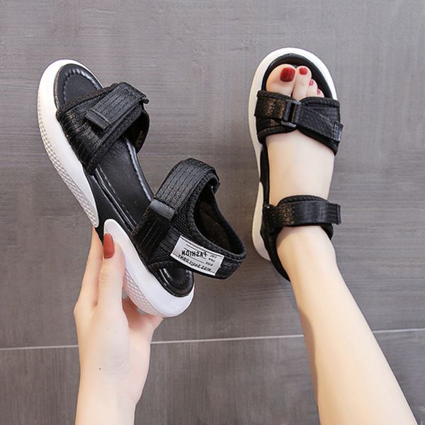 

2020 sandals all-match med comfort shoes for women open toe summer heels women's medium comfort block peep multicolored ladies, Black