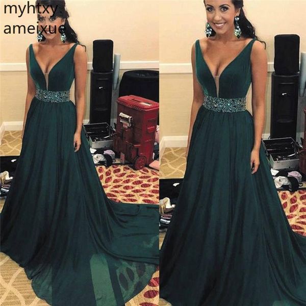 

green v-neck sleevelss a-line plus size evening gown dresses for women side slit crystal beaded chiffon sash party prom gowns, White;black