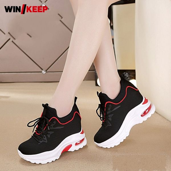 

women breathable mesh outdoor running shoes jogging height increasing platform sneakers female trainers lace up gym sports shoes