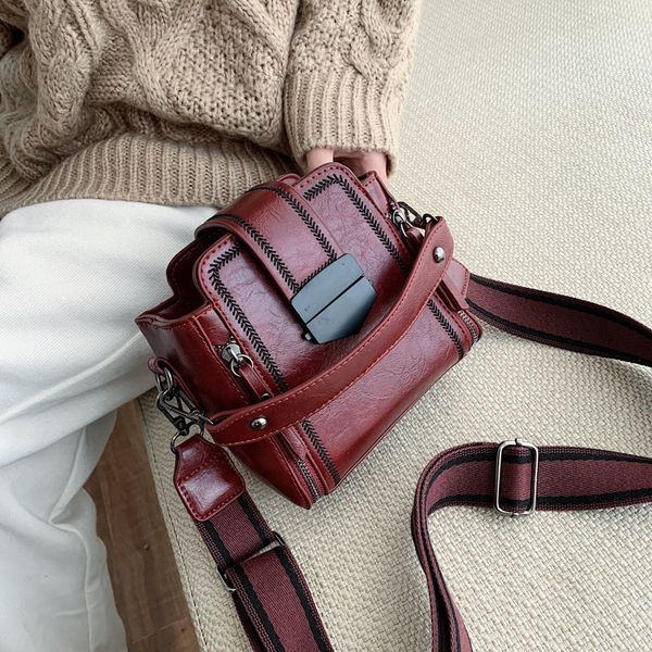 

luxury leather vintage women flap bag car suture crossbody wide shoulder shopper bags fashion bags