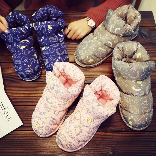 

women boots duck down winter couple booties non-slip fluffy waterproof snow boots indoor outside cute ankle home shoes, Black