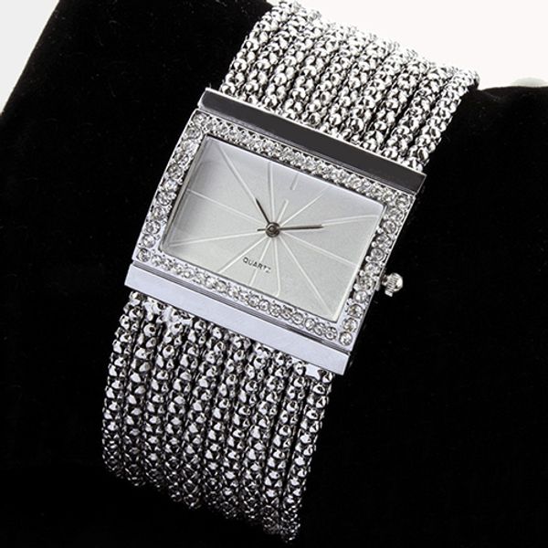 

2015 latest new fashion quartz women's silver tone band rhinestone bangle bracelet watch 6t4t, Slivery;brown