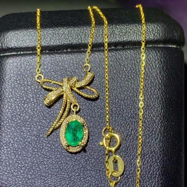 

shilovem 18k yellow gold real natural emerald gemstone pendants plant women necklace new christmas gift 4*6mm dz0406385ml, Silver