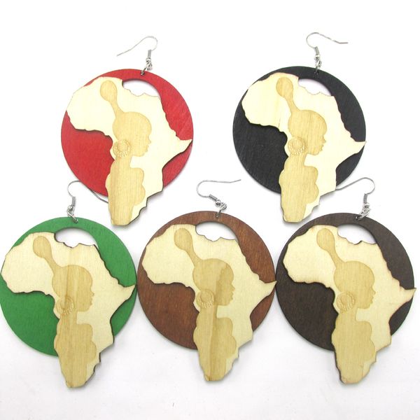

african girl wooden earrings can mixed 5 colors, Golden;silver