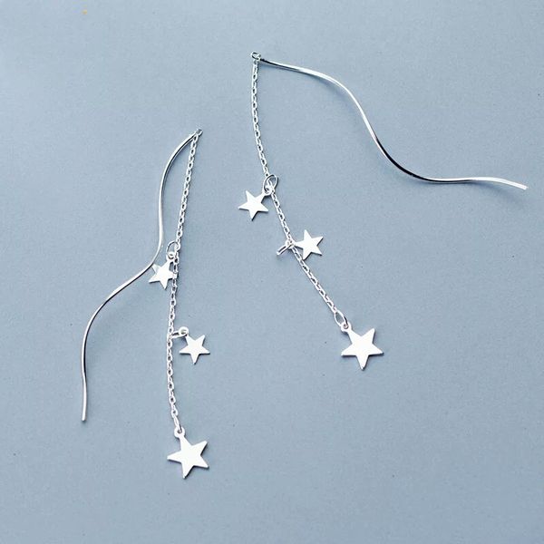 

1pair 925 sterling silver jewelry earrings linked stars fringe fashion korean dangle earrings for women girls friends gift g0486