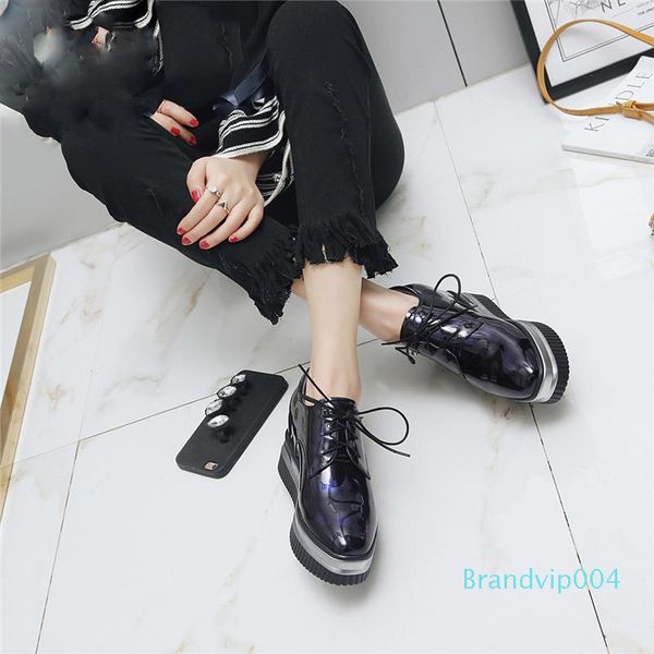 

горячая продажа-высокое качество ! мода печатные кожаные заклепки туфли на платформе весна осень ручной работы высота увеличения обуви, Black;white