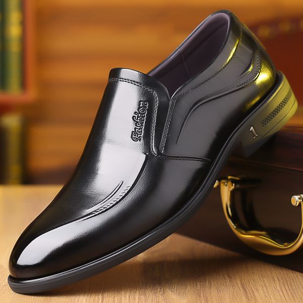 

mens casual wedding party dress pointed toe shoes breathable soft leather slip-on lazy shoe comfortable loafer sneakers zapatos, Black