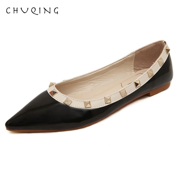 

chuqing 2019 fashion rivet shoes classic pointed flat shoes, Black