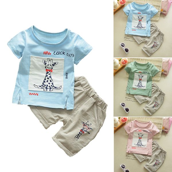 

pudcoco boy set 1y-6y сша симпатичные малыш детские детские мальчики одежда жираф печати футболка шорты 2pcs outfit, White