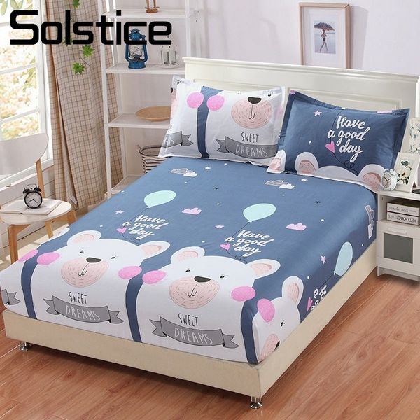 

solstice home textile cartoon bear blue bed fitted sheet kid teen bedding mattress cover 100% cotton king full twin single