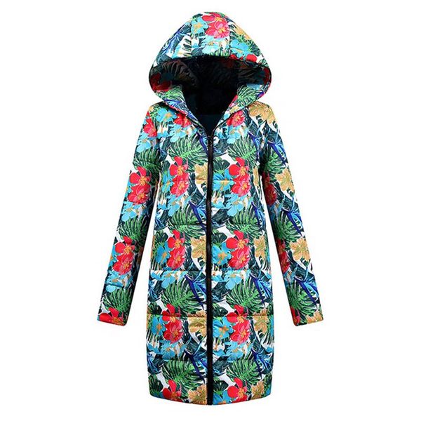

blue hip hop plus size casual winter warm cotton padded jackets women outwears slim thick hooded floral coats female overcoats, Tan;black