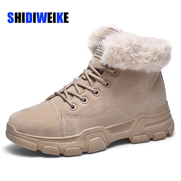 

2019 new winter ankle boots women snow boots warm plush platform boot fashion female flats lace up shoes snow waterproof shoes, Black