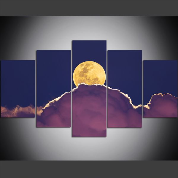 

5 piece large size canvas wall art pictures creative moon, cloud, natural scenery art print oil painting for living room