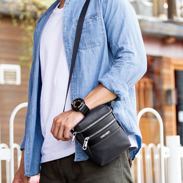 

shujin drop shipping men's fashion waterproof leather zipper closure shoulder strap crossbody bag chest bags 2020 sale