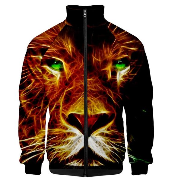 

wamni tiger zipper sweatshirts 3d stand-neck unique casual harajuku novelty zipper outerwear hip hop jacket, Black