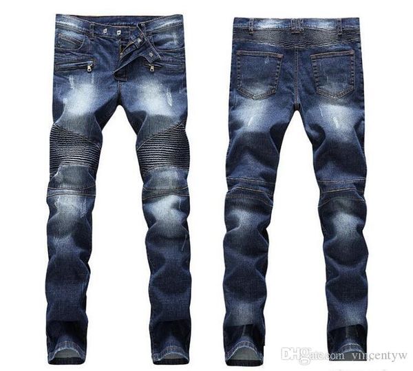 

2017 fashion ripped skinny jeans fashion designer mens shorts jeans slim motorcycle moto biker causal mens denim pants hip hop men jeans, Blue