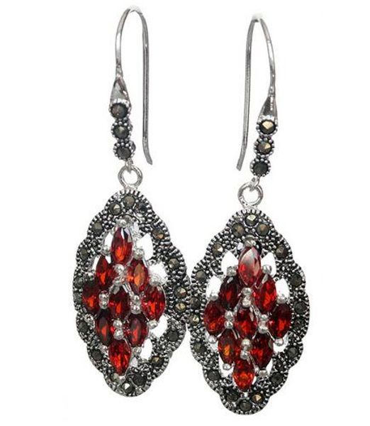 

genuino 925 plata rojo arte de cristal estilo pendientes 2", Silver
