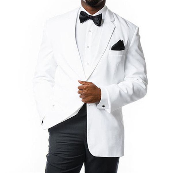 

2020 vintage casual style groom tuxedos one button notch lapel mens suit wedding formal clothes men suits (jacket+pant+bow tie, White;black