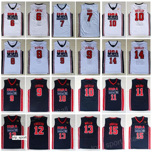 

1992 team usa basketball jerseys dream larry bird michael patrick ewing scottie pippen clyde drexler john stockton charles barkley johnson, Black