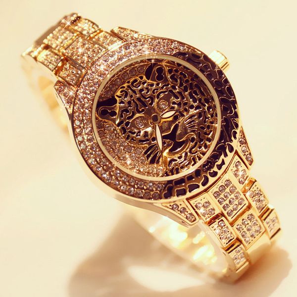 

2019 new selling watches high-end chain watch female watch leopard print crystal rhinestone fashion & casual chronograph, Slivery;brown