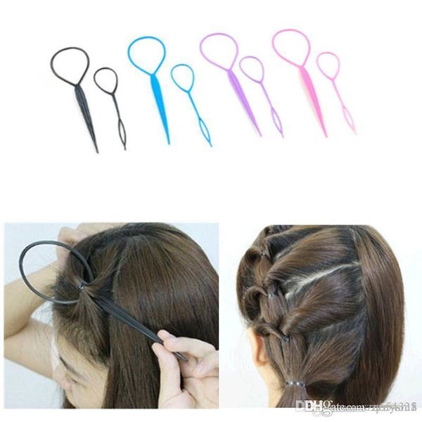 

popular 2pcs ponytail creator plastic loop styling tools black y pony y tail clip hair braid maker styling tool fashion ujibg, Brown