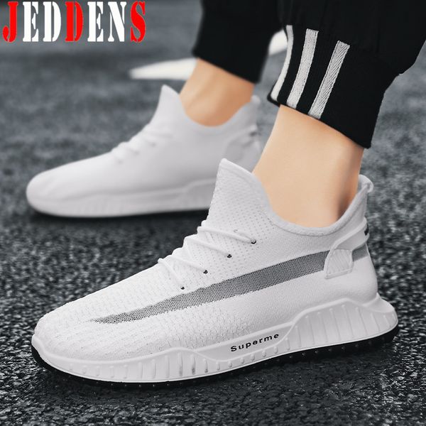 

breathable mesh men's sneakers men sport shoes slip-on running shoe round toe walking shoes summer white flats footwear 2020 q20