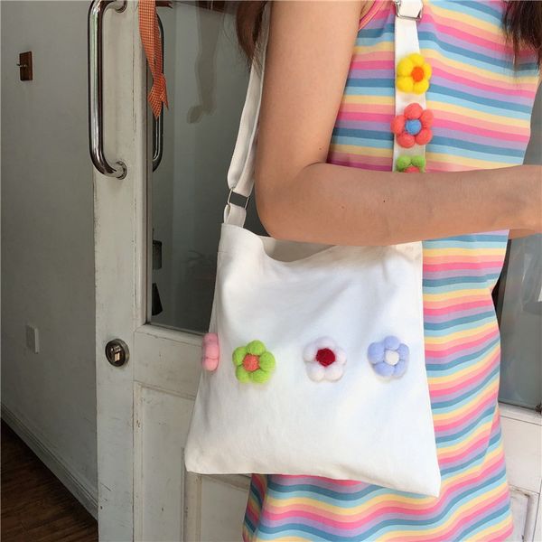 

new lovely diy flowers canvas bags female casual single shoulder bag girls student cute eco cloth environmental cross body bags