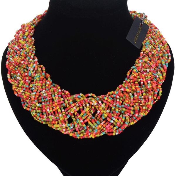 

12 colors good pirce fast shipment trendy handmade colorized bead cluster knit braid twist ell chunky necklace, Blue;slivery