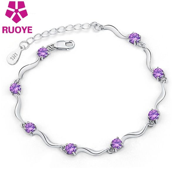 

925 sterling silver white purple crystal bracelet women jewelry adjustable charm bracelet suitable for girls jewelry, Black